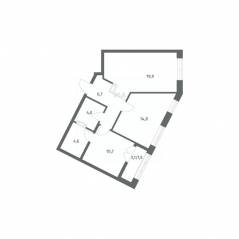 ЖК «NEWПИТЕР», планировка 2-комнатной квартиры, 62.23 м²