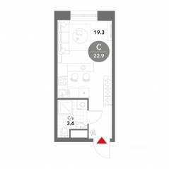 МФК «Voxhall», планировка студии, 22.90 м²