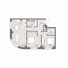 ЖК «Родина Парк», планировка 3-комнатной квартиры, 79.90 м²