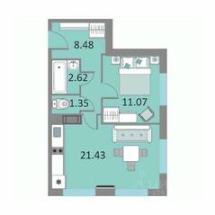 Апарт-комплекс «Начало», планировка 1-комнатной квартиры, 44.60 м²
