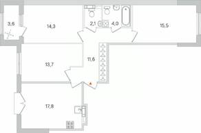 МЖК «Дубровский», планировка 3-комнатной квартиры, 80.80 м²
