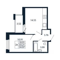 ЖК «Полис Новоселье», планировка 1-комнатной квартиры, 34.76 м²
