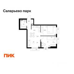 ЖК «Саларьево парк», планировка 2-комнатной квартиры, 50.80 м²