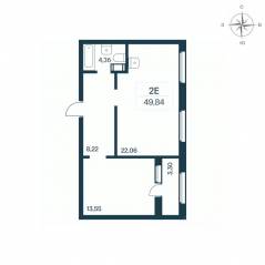 ЖК «Расцветай в Янино», планировка 2-комнатной квартиры, 49.70 м²