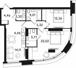 ЖК «Solos», планировка 2-комнатной квартиры, 70.82 м²