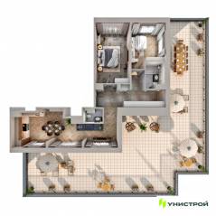 ЖК «Upoint», планировка 2-комнатной квартиры, 140.00 м²