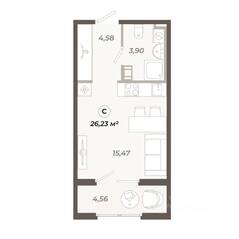 ЖК «Знатный», планировка студии, 26.23 м²