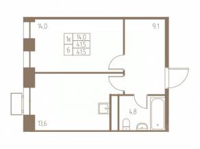ЖК «Фабрикант», планировка 1-комнатной квартиры, 41.50 м²