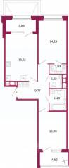 ЖК «Дом на Курской», планировка 2-комнатной квартиры, 67.19 м²