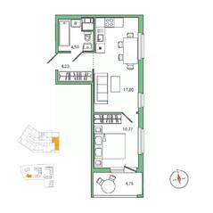 ЖК «Янила», планировка 1-комнатной квартиры, 39.10 м²