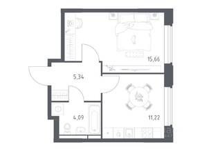 ЖК «Космический Квартал», планировка 1-комнатной квартиры, 36.31 м²
