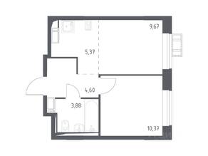 ЖК «Пригород Лесное», планировка 1-комнатной квартиры, 33.60 м²