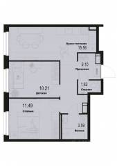 ЖК «ID Murino III», планировка 2-комнатной квартиры, 51.57 м²