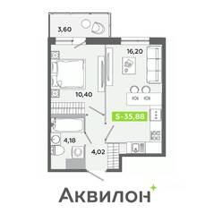 ЖК «Аквилон ЯНИНО», планировка 1-комнатной квартиры, 35.88 м²