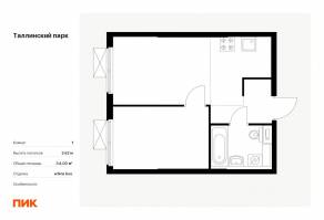 ЖК «Таллинский парк», планировка 1-комнатной квартиры, 34.03 м²