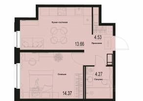 ЖК «ID Murino III», планировка 1-комнатной квартиры, 36.83 м²
