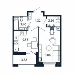 ЖК «Полис Новоселье», планировка 1-комнатной квартиры, 34.43 м²