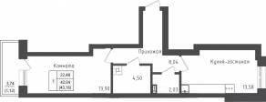 ЖК «Зеленый Оазис-Город», планировка 1-комнатной квартиры, 43.16 м²