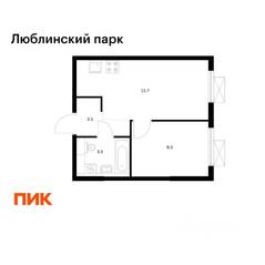 ЖК «Люблинский парк», планировка 1-комнатной квартиры, 31.60 м²