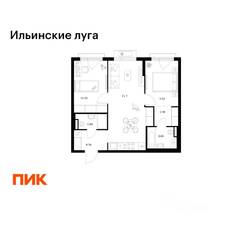 ЖК «Ильинские луга», планировка 2-комнатной квартиры, 56.31 м²
