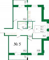 ЖК «Орловский бульвар», планировка 3-комнатной квартиры, 92.50 м²