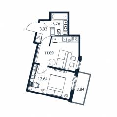 ЖК «Полис ЛАВрики», планировка 1-комнатной квартиры, 32.60 м²