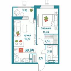 ЖК «Графика», планировка 1-комнатной квартиры, 39.64 м²