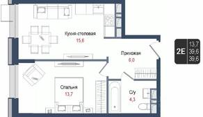 ЖК «Киноквартал», планировка 2-комнатной квартиры, 39.60 м²