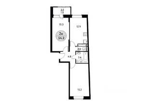 ЖК «Солнечная долина» (Щелково), планировка 2-комнатной квартиры, 54.30 м²