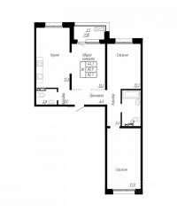 ЖК «Сибирь», планировка 3-комнатной квартиры, 82.70 м²