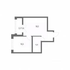 ЖК «NEWПИТЕР», планировка 1-комнатной квартиры, 34.90 м²
