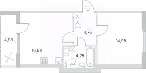 МЖК «Любоград», планировка 1-комнатной квартиры, 42.99 м²