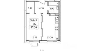 ЖК «Видный берег 2», планировка 1-комнатной квартиры, 37.30 м²