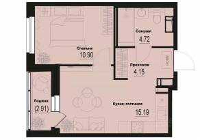 ЖК «ID Murino III», планировка 1-комнатной квартиры, 36.41 м²