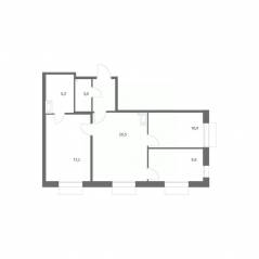 ЖК «Парусная 1», планировка 3-комнатной квартиры, 70.90 м²