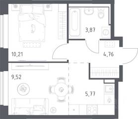 ЖК «Пригород Лесное», планировка 1-комнатной квартиры, 33.50 м²