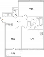 ЖК «Ясно. Янино», планировка 2-комнатной квартиры, 66.30 м²