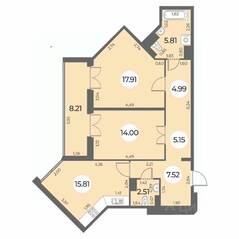 ЖК «Огни Залива», планировка 2-комнатной квартиры, 77.81 м²