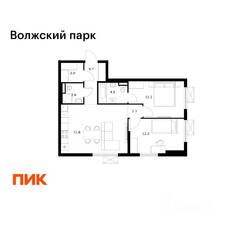 ЖК «Волжский парк», планировка 2-комнатной квартиры, 62.30 м²