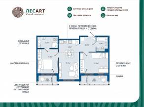 ЖК «ЛесART», планировка 2-комнатной квартиры, 62.00 м²