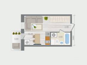 ЖК «Эко-квартал Гармония», планировка 1-комнатной квартиры, 22.65 м²