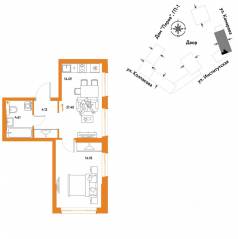 ЖК «Страна.Парковая», планировка 1-комнатной квартиры, 37.40 м²