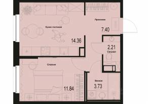 ЖК «ID Murino III», планировка 1-комнатной квартиры, 39.54 м²