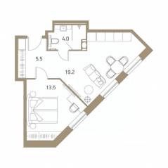 Апарт-комплекс «VIDI», планировка 2-комнатной квартиры, 42.60 м²