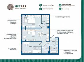 ЖК «ЛесART», планировка 2-комнатной квартиры, 63.34 м²