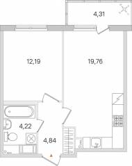 ЖК «Ясно. Янино», планировка 1-комнатной квартиры, 42.30 м²