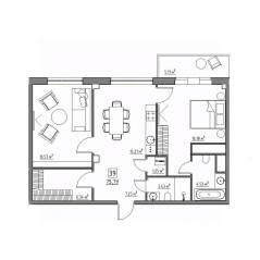 Апарт-комплекс «Residence 15», планировка 3-комнатной квартиры, 75.79 м²