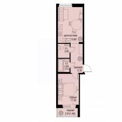 ЖК «ID Murino III», планировка 1-комнатной квартиры, 40.85 м²