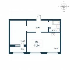 ЖК «Расцветай в Янино», планировка 1-комнатной квартиры, 51.80 м²