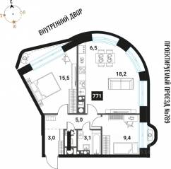ЖК «Интеллигент», планировка 3-комнатной квартиры, 61.90 м²